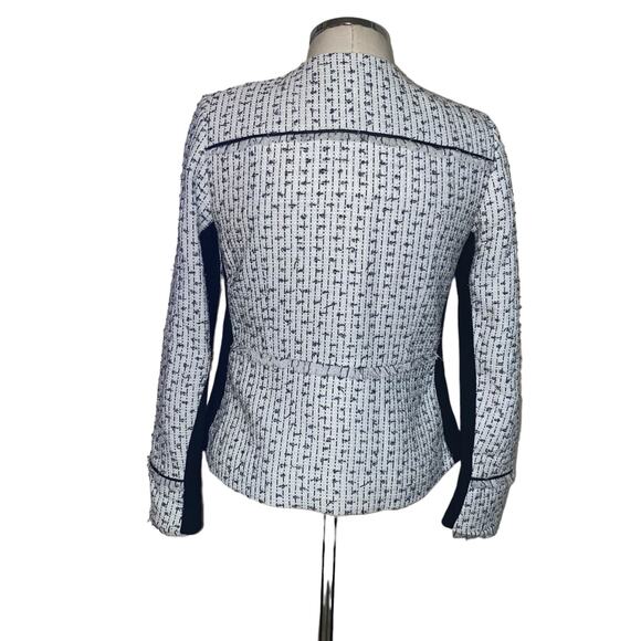 Karl Lagerfeld Paris White Fringe-Trimmed Tweed Zip Up Jacket Size Small - Picture 4 of 12
